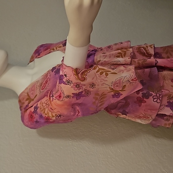 OH! MAMMA Floral Chiffon Ruffle Tie Back Flare Sleeve Fairycore Castlecore Top - Picture 6 of 11